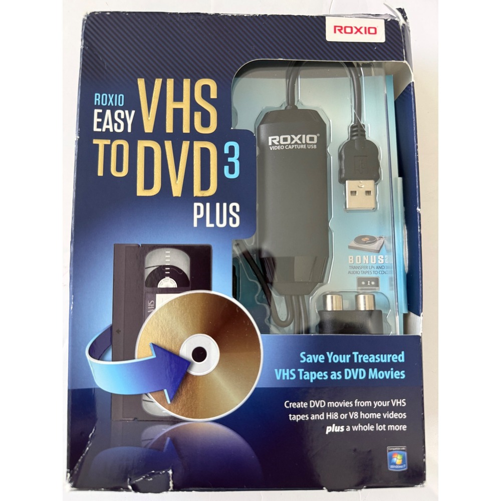 Roxio Easy VHS to DVD 3 Plus Video Capture USB Digitizer 251000 Windows 7 Vista